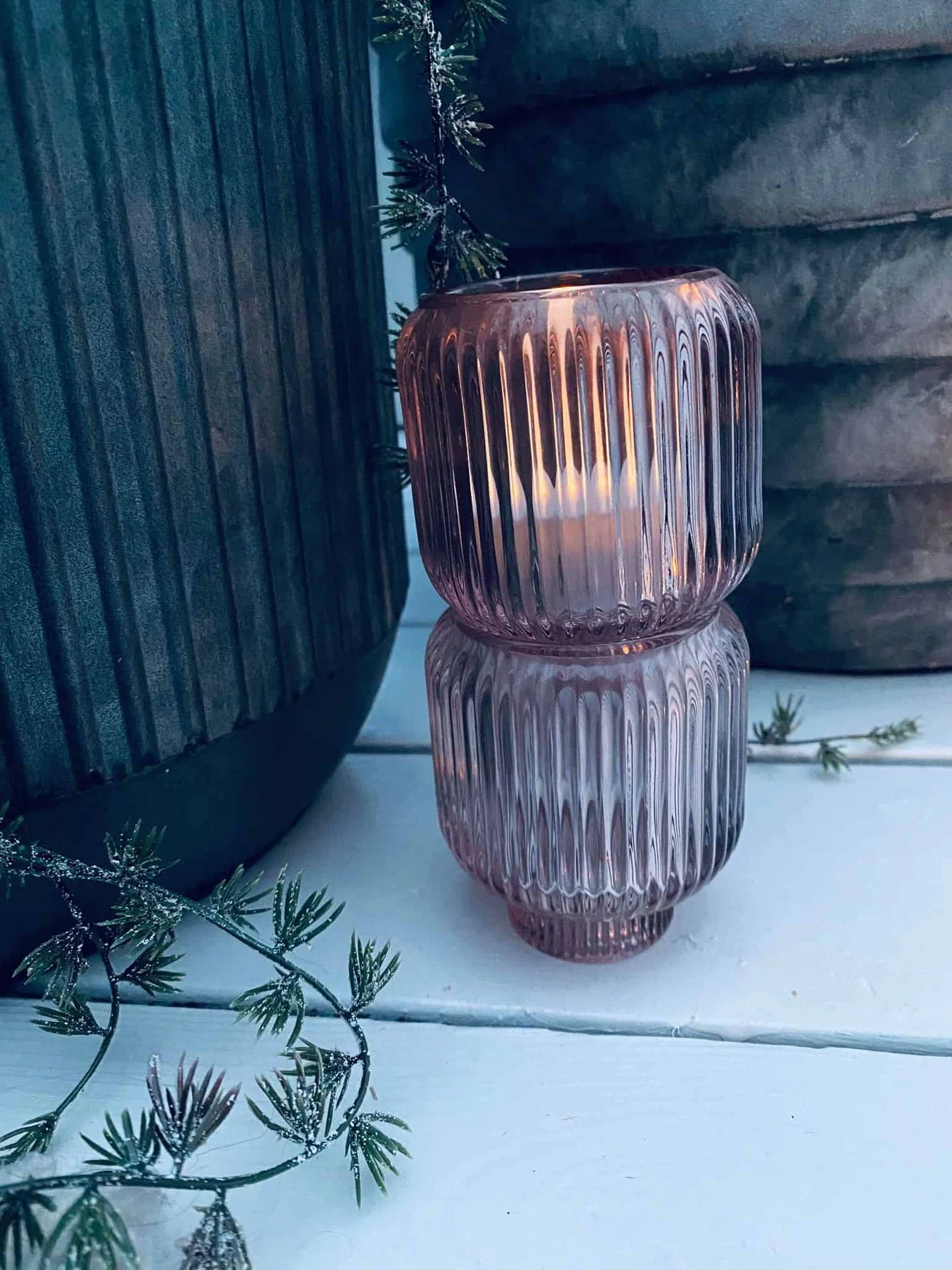 Lysestake til telys og kronelys - Rosa glass - Image 4
