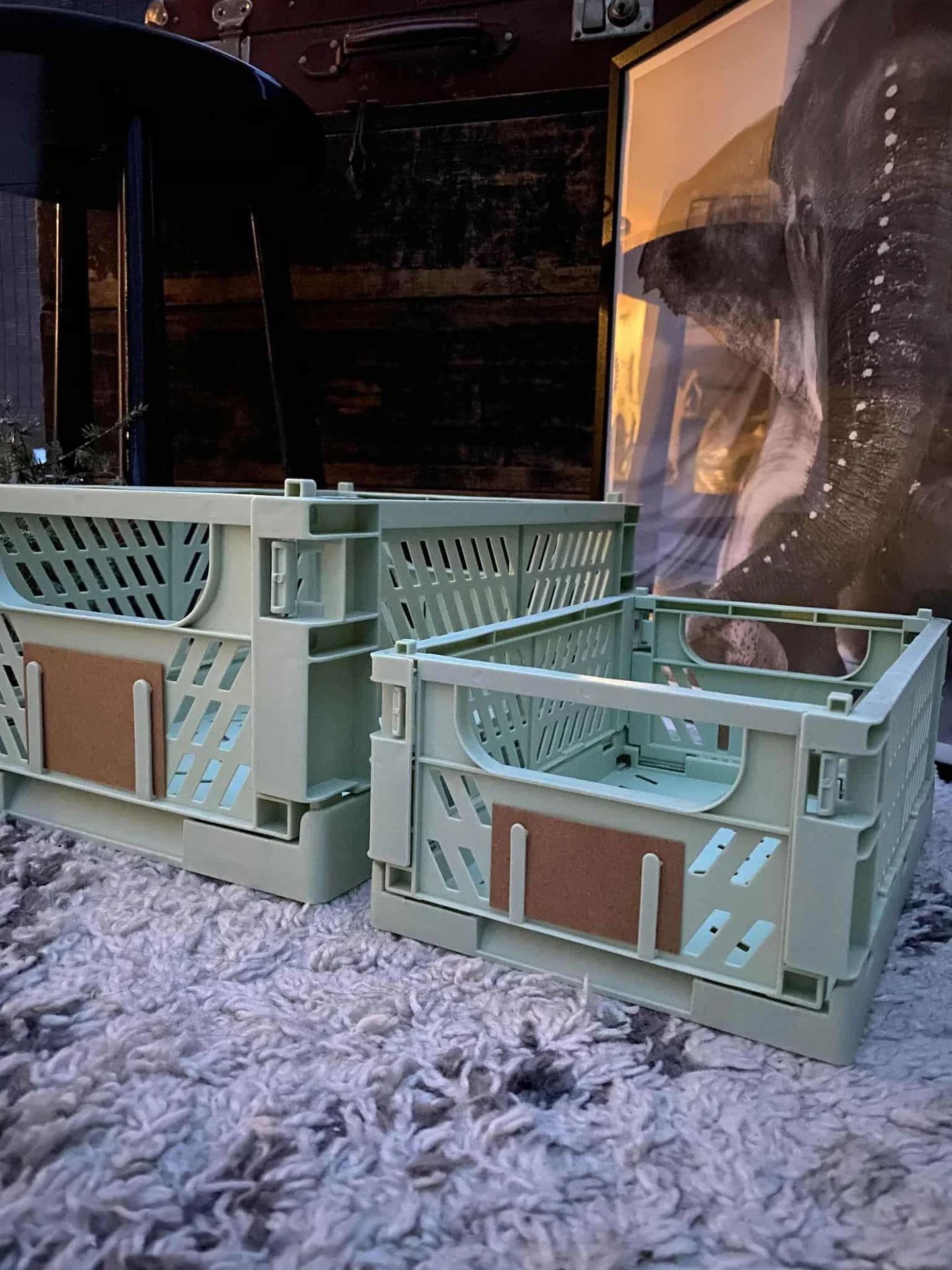 Sammenleggbar kasse med etikett – Liten – MINT GREEN