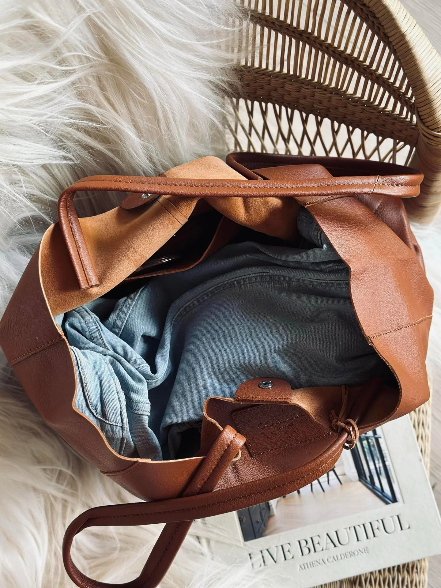 Shopper Daily i mykt skinn - Cognac - Image 4