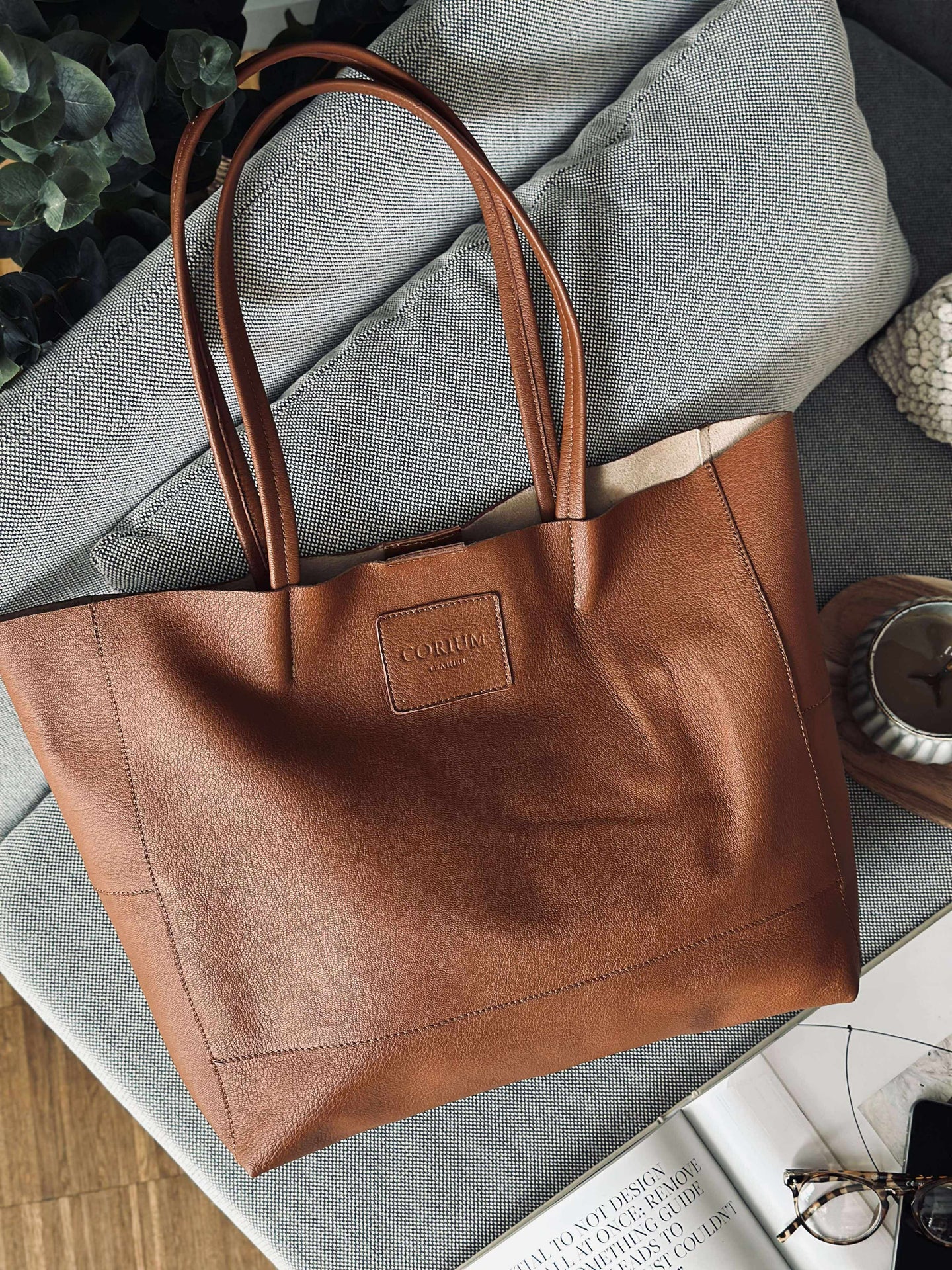 Shopper Daily i mykt skinn - Cognac - Image 7