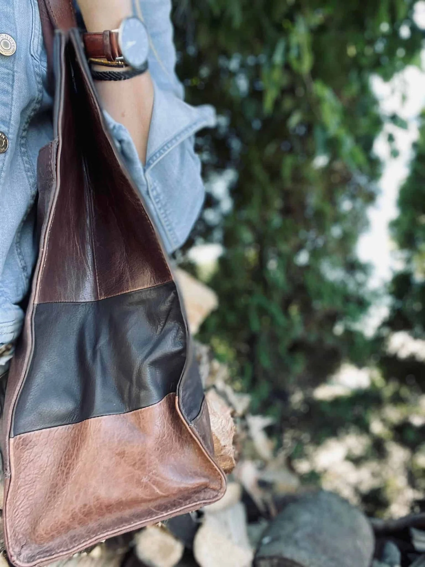 Shopper i kraftig resirkulert lær – Brown - Image 2