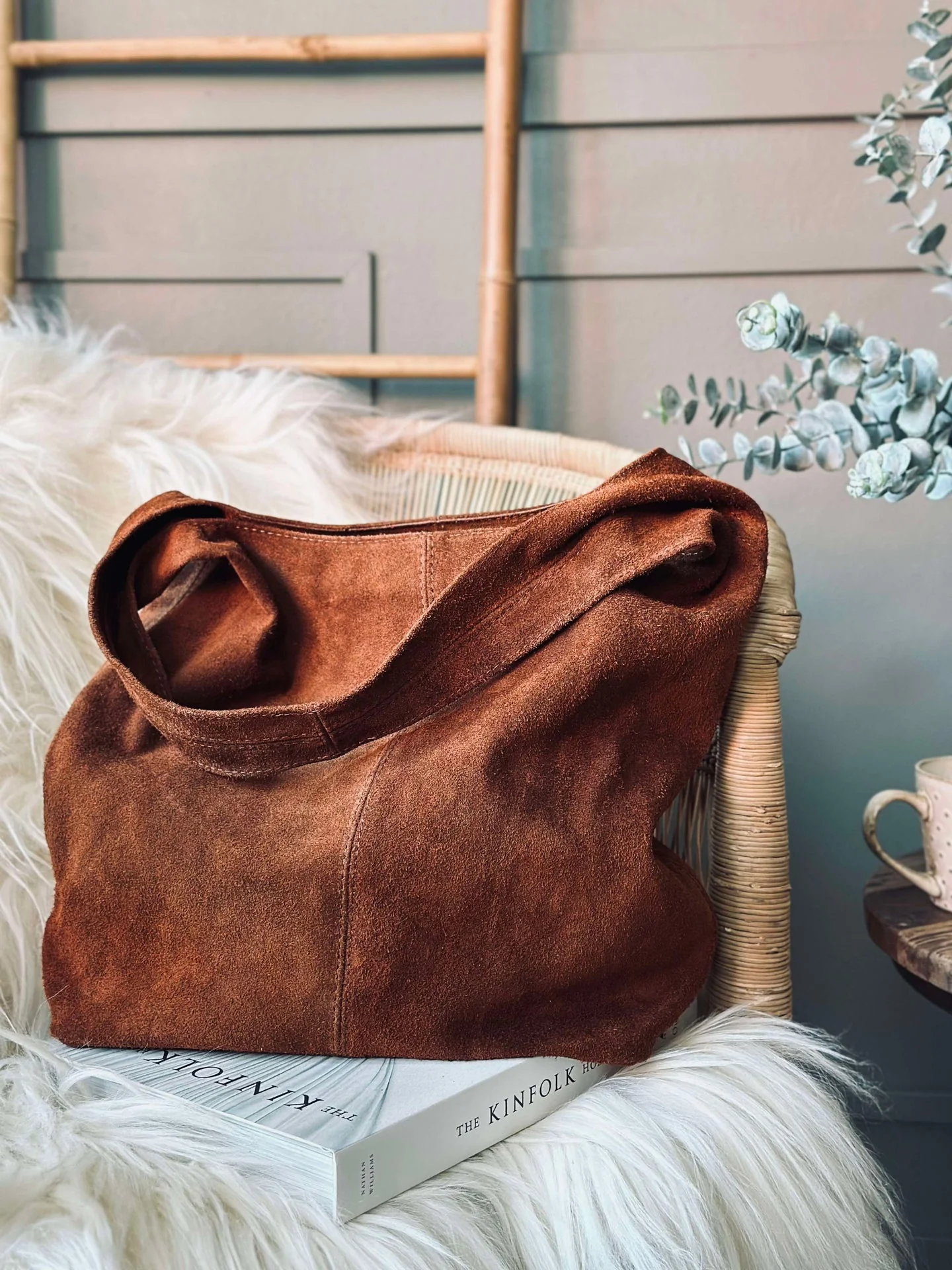 Shopper mørk cognac ruskinn - Image 8