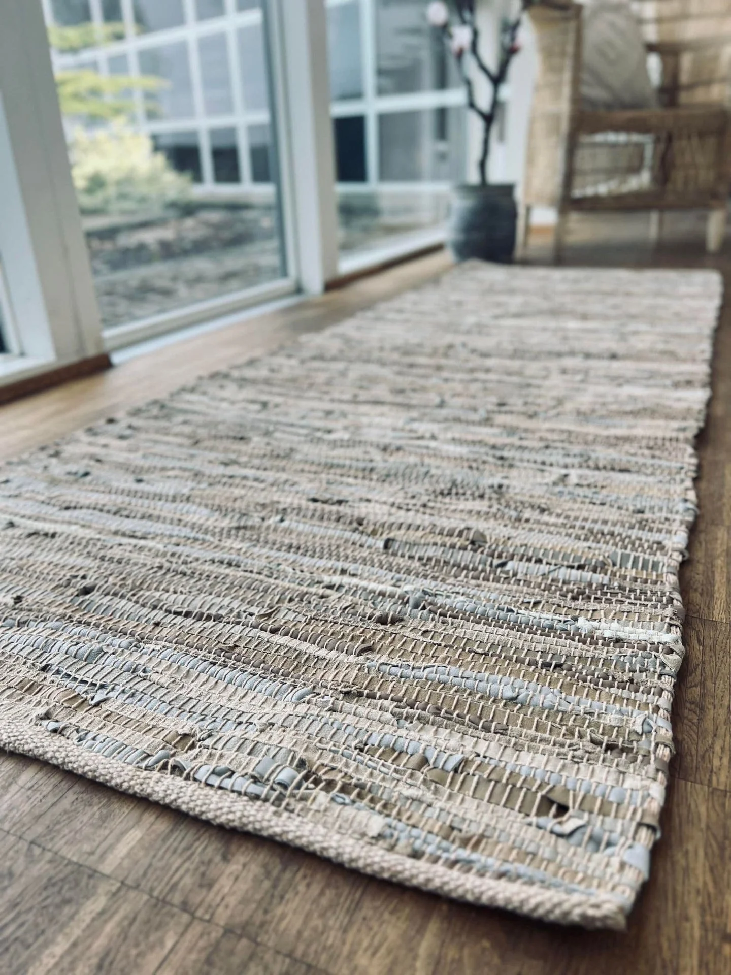 Gulvteppe i lær - 70x200cm Beige