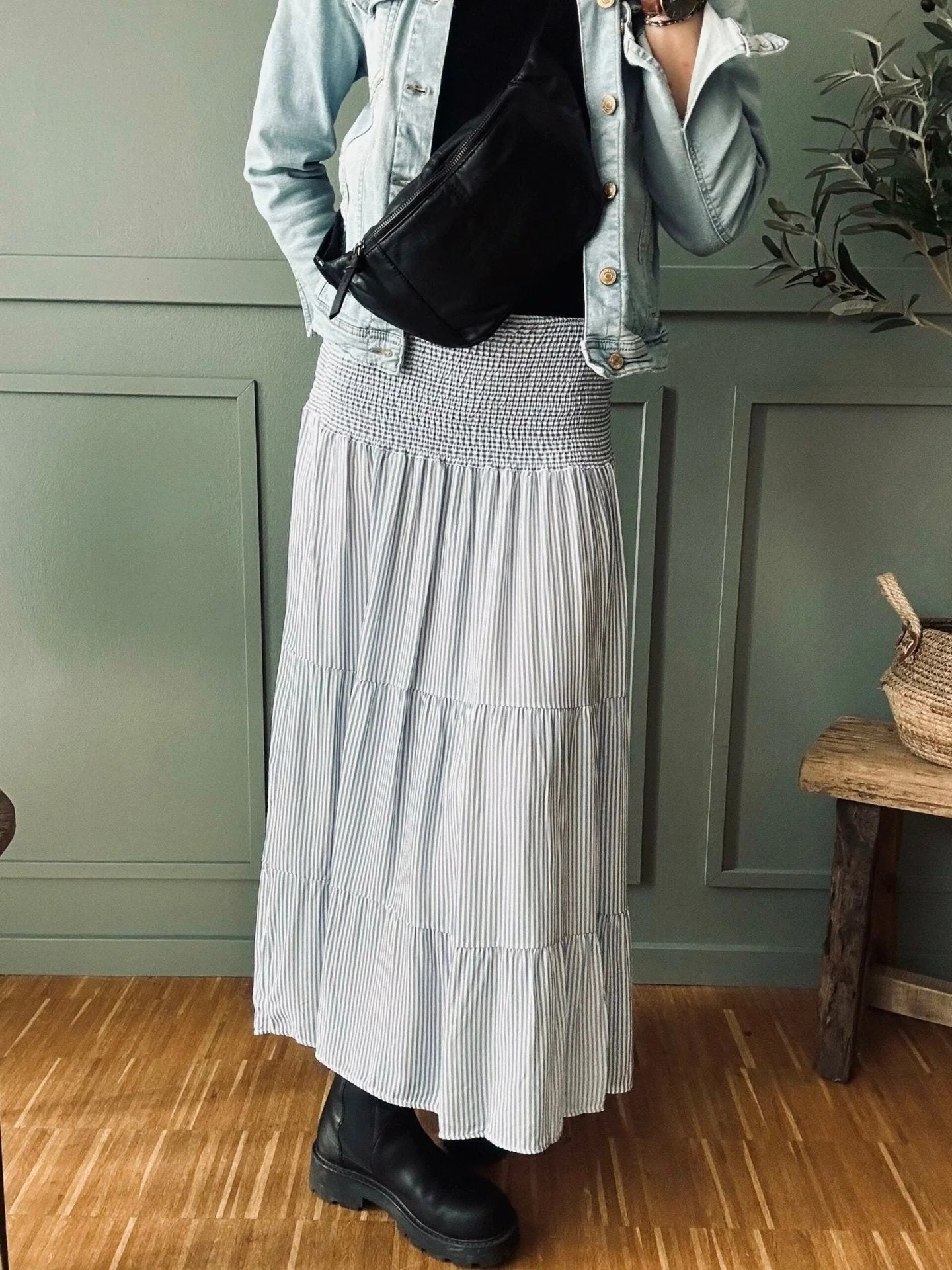 Skjørt med smock – Blå stripet Small - Image 4