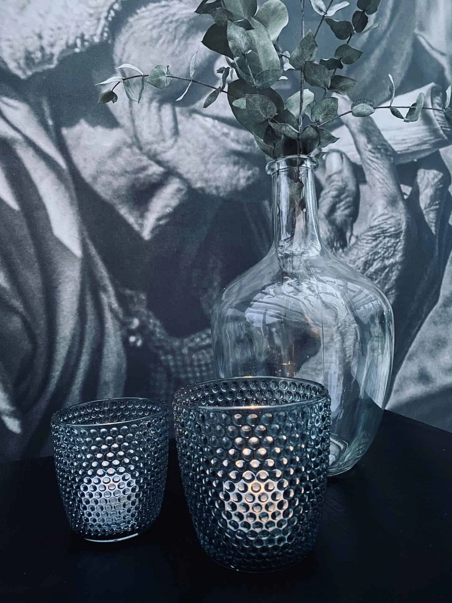 Telysholder i røykfarget glass med prikker - Stor