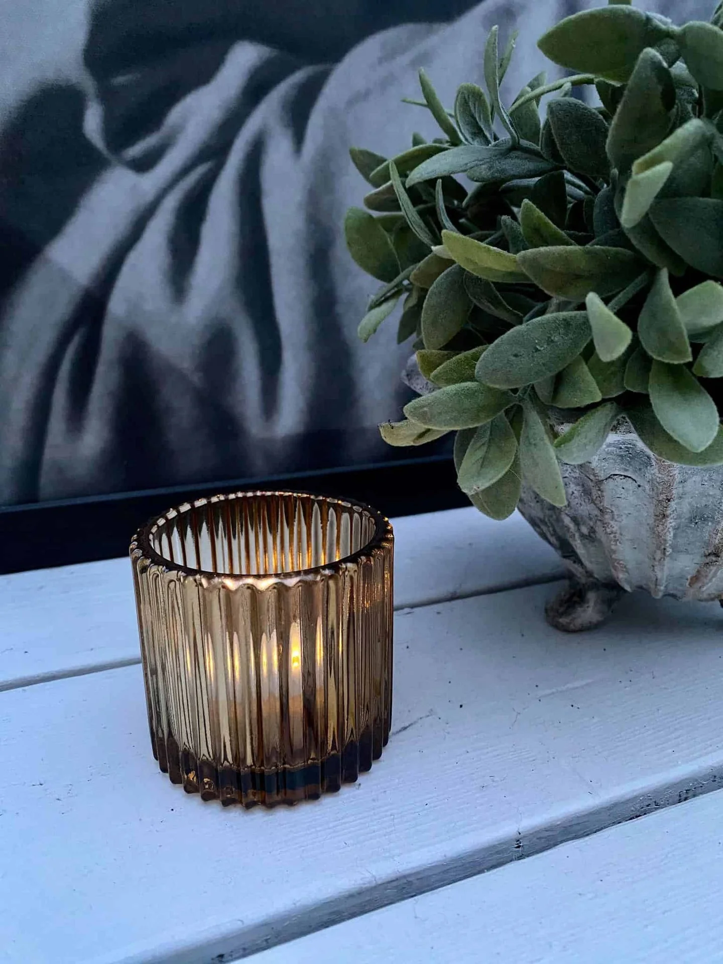 Telysholder – Rillert glass – Amber