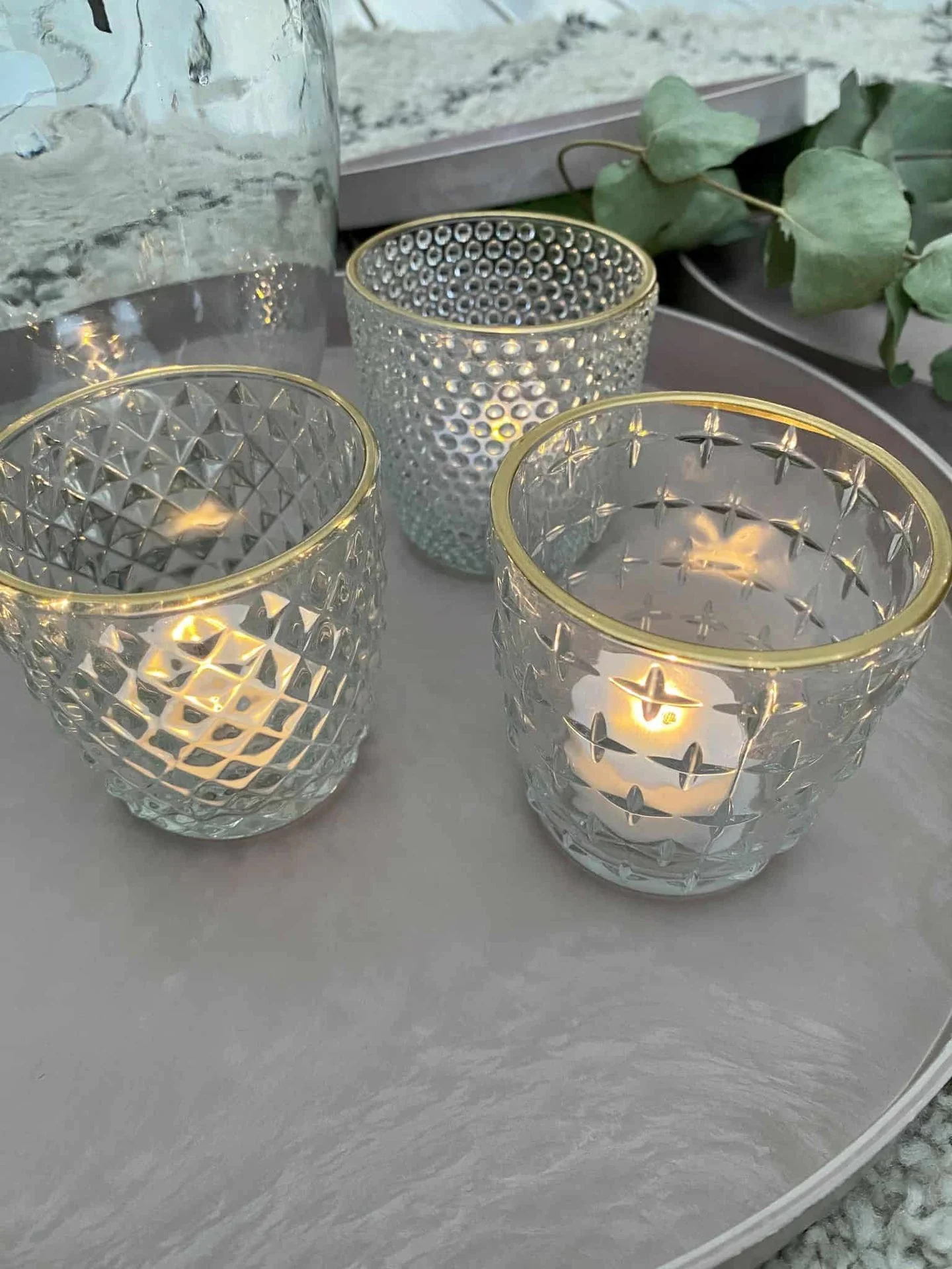 Fyrfadsstaker i glass med gullkant - 3stk ass - Image 2