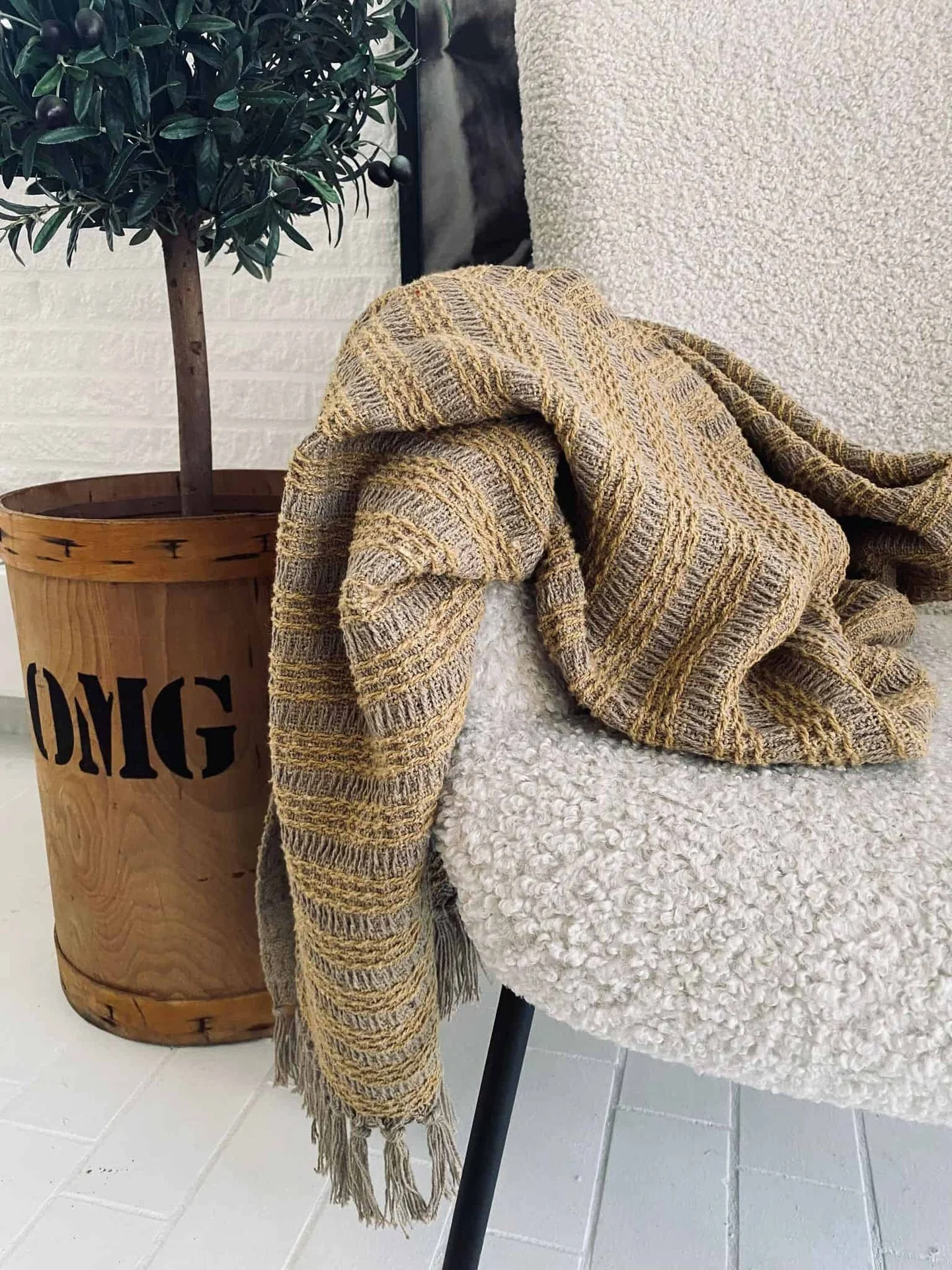 Teppe gjenvunnet bomull – Gul / Beige Stripe - Image 2