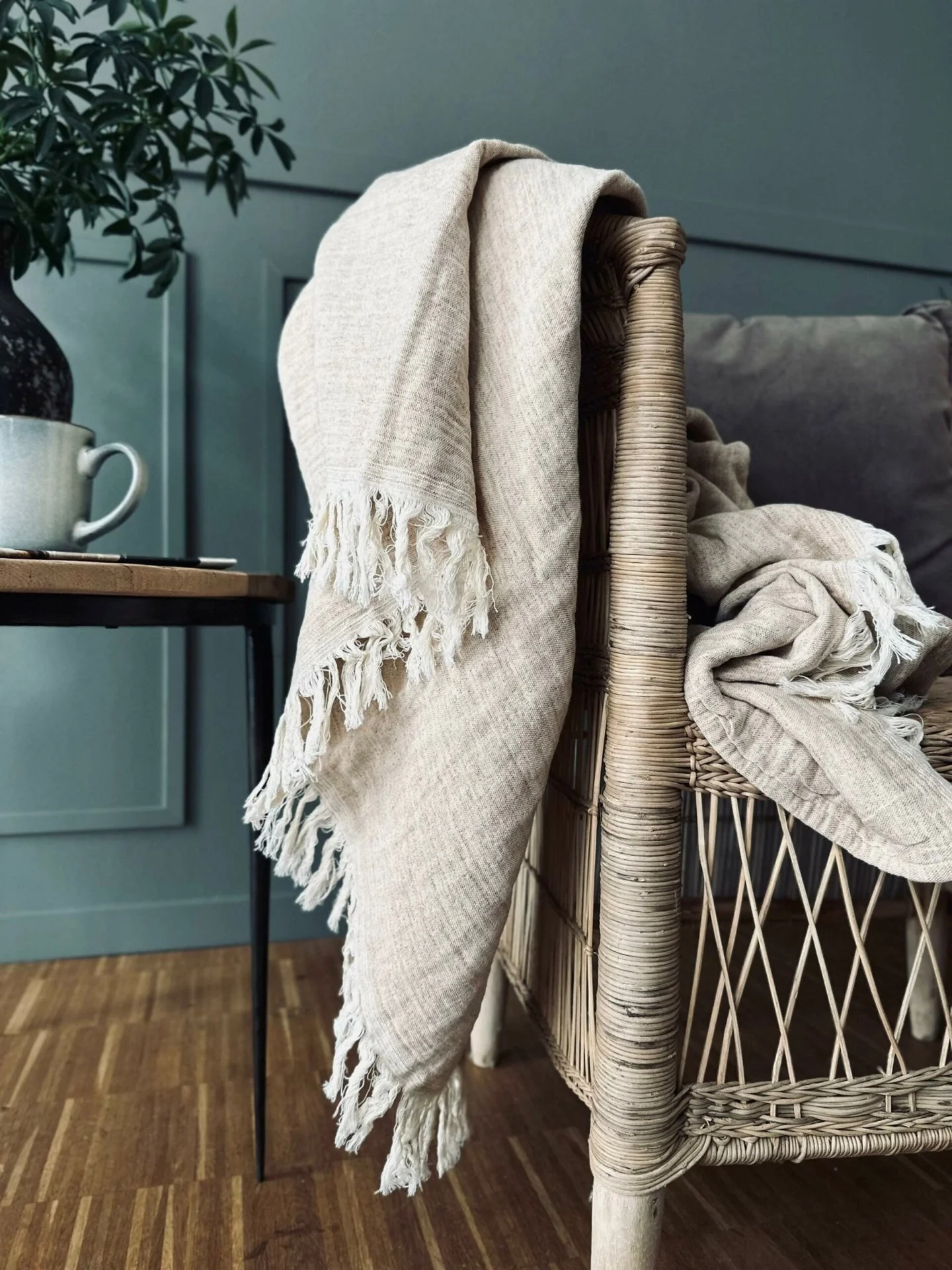 Plaid vevd med kork – Nature mix - Image 3