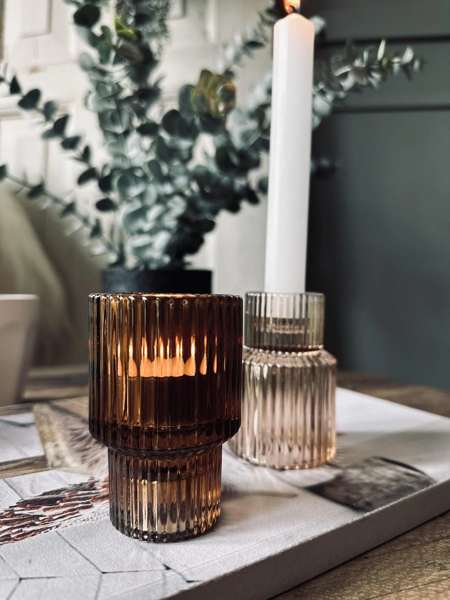 Lysestake vendbar glass - Brun