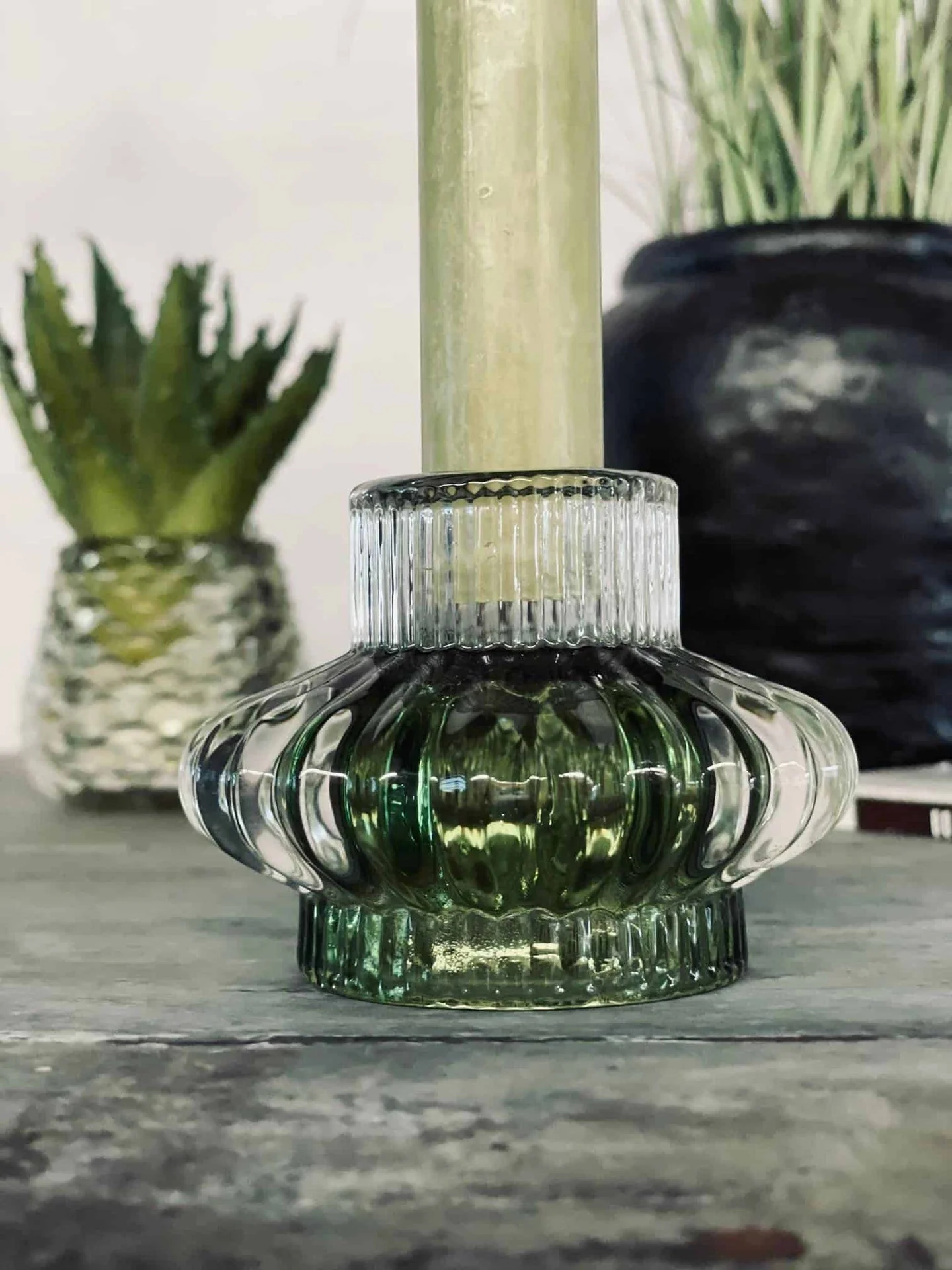 Lysestake - Vendbar i grønt og klart glass - Image 3