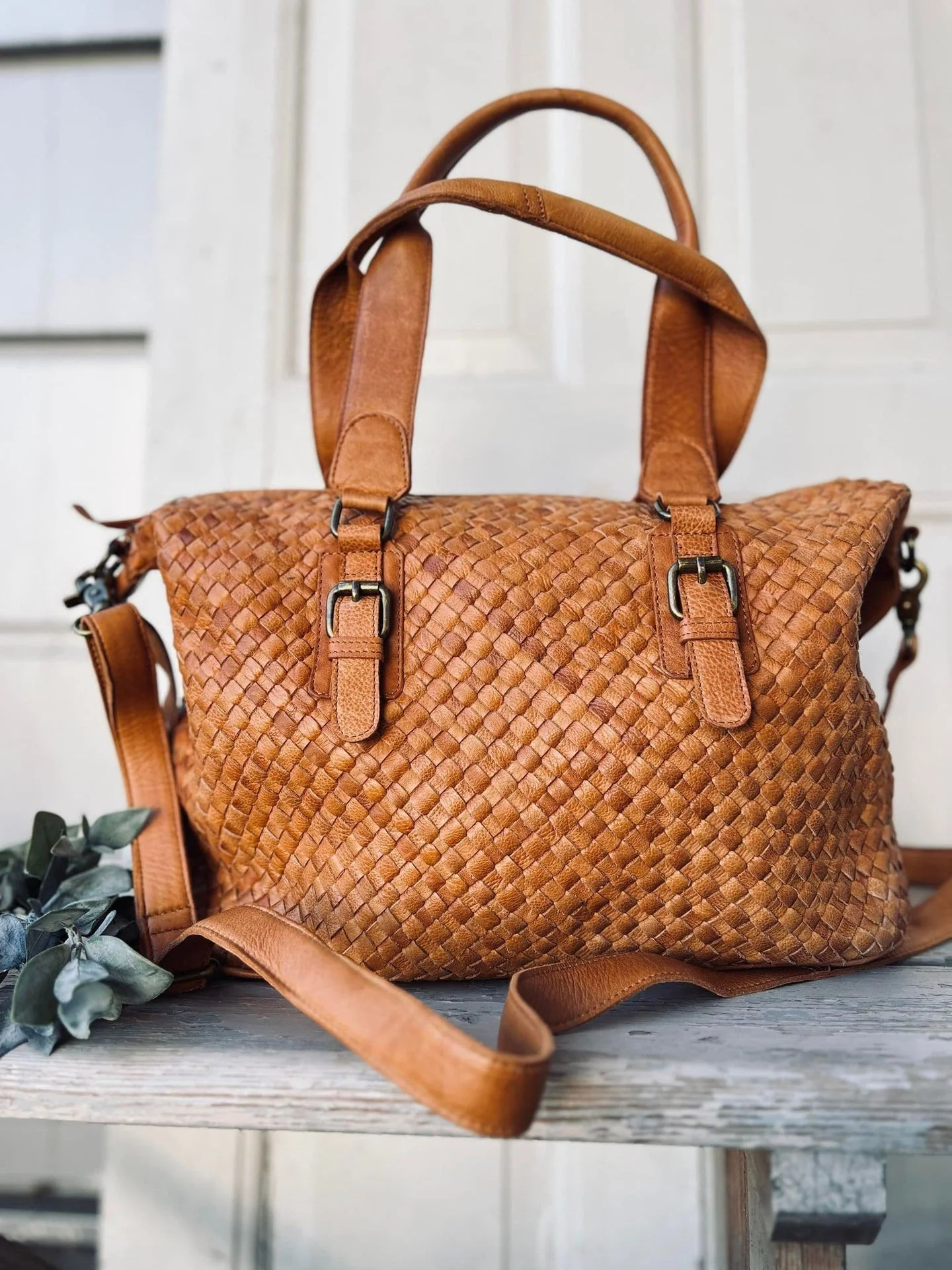 Veske Clara - Cognac flettet lær