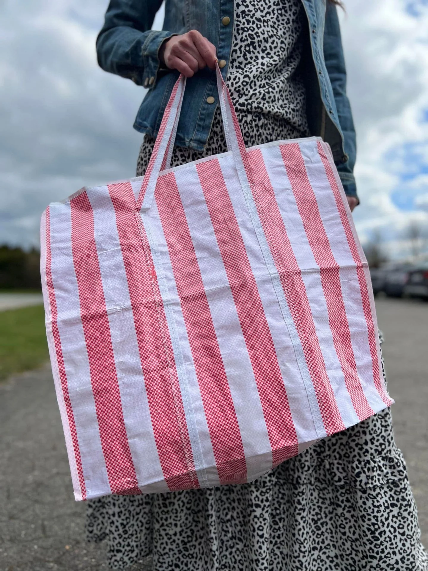 XL strandveske med striper - Rød - Image 2
